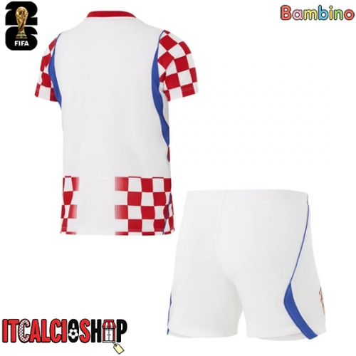 Croazia Prima Maglia Bambino Mondiali 2026 Manica Corta (+ Pantaloni corti)